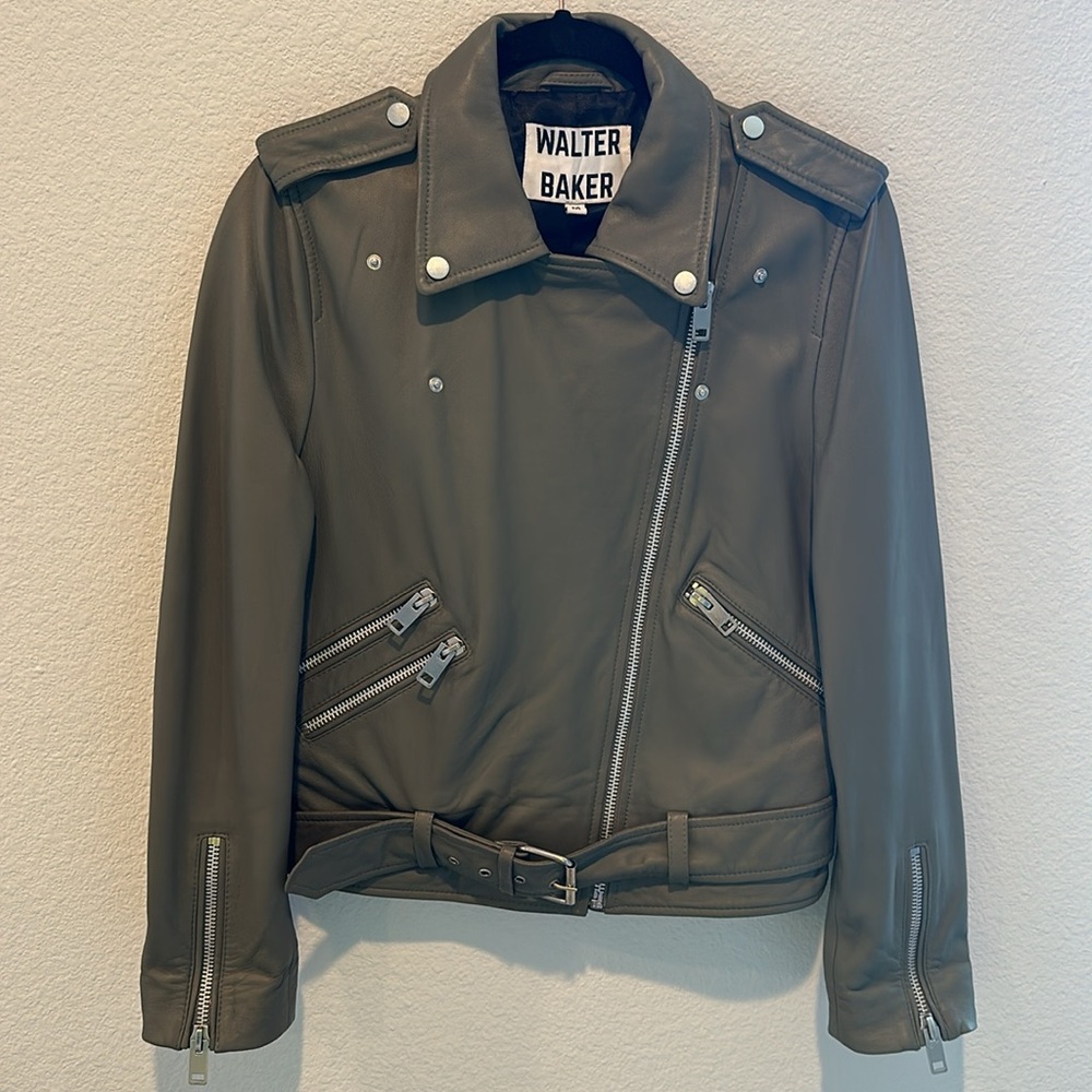 Allison Leather Moto Jacket in Army Green - Medium - Picture 5 of 9